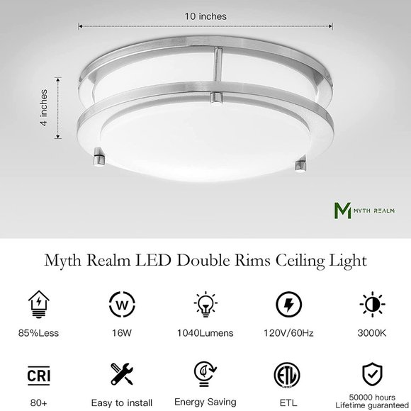 MYTH REALM 10" Double Rings LED Flush Mount Ceiling Light Silver 5000K - Picture 4 of 11